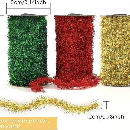 Tinsel Garland,4 Roll Thin Glitter Metallic Tinsel Garland,Twist Holiday Decor for Christmas Party. Ideal for Shimmering Indoor & Outdoor Xmas Tree Decorations,200 Yards in Total