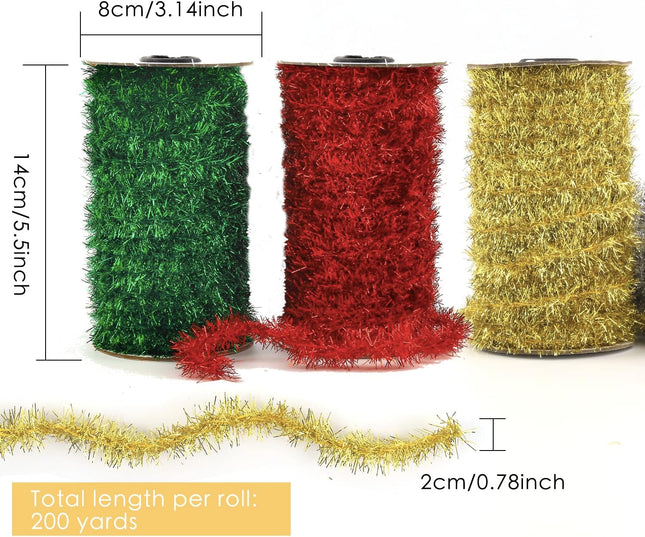 Tinsel Garland,4 Roll Thin Glitter Metallic Tinsel Garland,Twist Holiday Decor for Christmas Party. Ideal for Shimmering Indoor & Outdoor Xmas Tree Decorations,200 Yards in Total