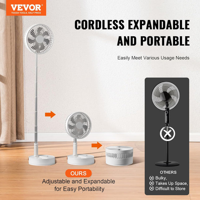 8 Inch Foldable Oscillating Standing Fan With Remote Control, 4 Speed Adjustable Portable Desk Quiet Fan, 7200Mah Rechargeable