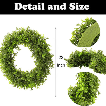Boxwood Wreath Artificial Preserved Boxwood Wreath for Garden Front Door, The Green Boxwood Wreath Will Keep Your Door, Walls, and Windows Fresh All Year Round and is an Great Home Decor -22 INCH
