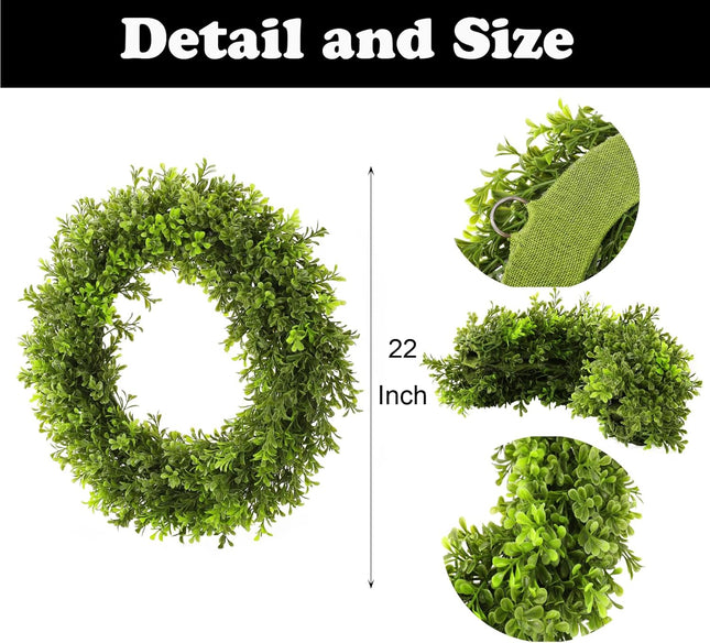 Boxwood Wreath Artificial Preserved Boxwood Wreath for Garden Front Door, The Green Boxwood Wreath Will Keep Your Door, Walls, and Windows Fresh All Year Round and is an Great Home Decor -22 INCH