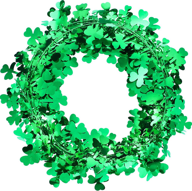 Shamrocks Wire Garland St. Patrick's Day Garland Green Irish Saint Patty Party Decorations (32.8 ft/ 10 Meters)