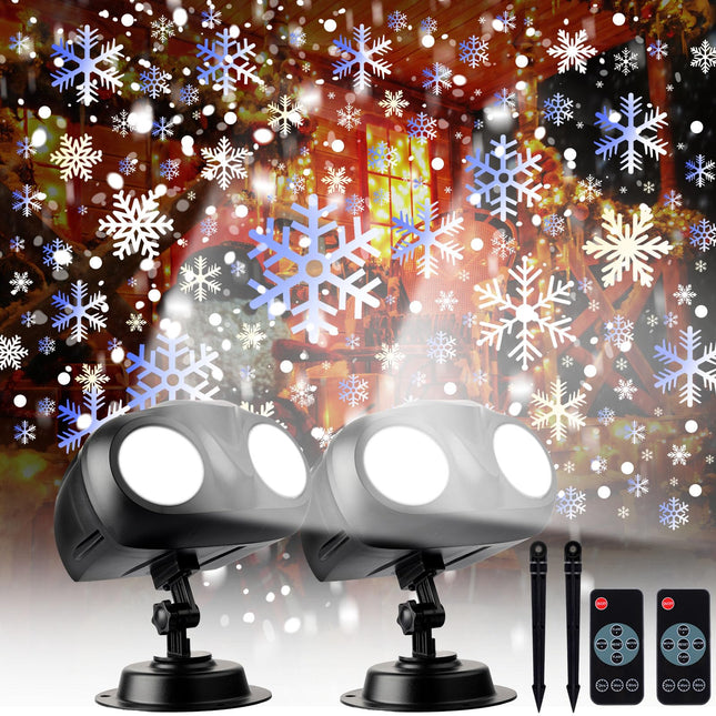 Treela 2 Pack Snowflake Christmas Projector Lights Outdoor Waterproof Holiday Snowflake Projector Lights Spotlight with Remote Controls for Indoor Outdoor Garden Decorations(Simple Style)