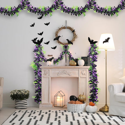 4 Pieces 32.8 Ft Halloween Ghost Tinsel Garland Green Purple Twist Garland Hanging Decorations for Halloween Holiday Birthday Party Supplies Indoor Outdoor Ornaments Home Decor