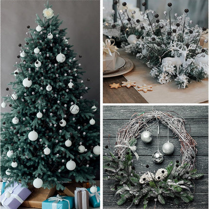 Hiboom 30 Pcs Christmas Glitter Ball Picks 14 Inch Artificial Curly Spray Ball Sticks Decorative Stem Picks for Holiday Wedding Vase Fillers Xmas Tree Topper DIY Wreath Crafts Decor (Black and Silver)