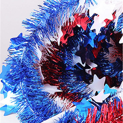 4th of July Decor, Patriotic Pop up Pencil Christmas Tree,4.9 Ft Christmas Tinsel Tree,Sequin Star Ornaments Garland Collapsible Tree for Independence Day Memorial Home Decor