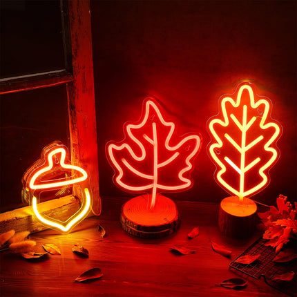 ROCEEI 3 Pcs Thanksgiving Neon Sign, Maple Leaf Neon LED Lights Plant Neon Lights USB Wall Bar Living Room Decor for Fall Christmas Party Holiday Night Bedroom s