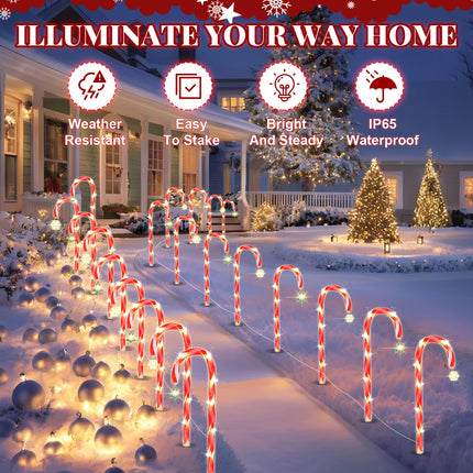12PCS Christmas Candy Canes Light - Electric Plug Operated Christmas Lights with Christmas Tree & Snowflake - 8 Modes Christmas Decorations Outdoor for Night Garden Yard Ground Pathway