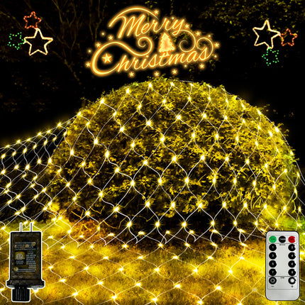 200 LED Christmas Net Lights Outdoor Decorations 3M2M Mesh Lights Fairy String Lights Plug in with Remote Timer 8 Modes Waterproof for Outside Bush Window Wall Patio Fence Party Decor-Warm White