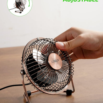 Xasla 4 Inch Small Usb Desk Fan, Mini Quiet Fan With Metal Construction Strong Airflow 360°Adjustable Tilt Angle, Personal Coolin