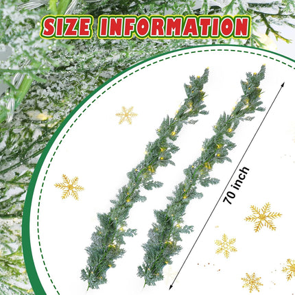 2 Pcs 5.84 Ft LED Artificial Frosted Pine Garland Glitter Frosted Cedar Garland Christmas Faux Cypress Pine Garland Winter Greenery Garland for Table Mantel Holiday Decorations