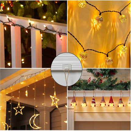 Brightown Clear Light Clips - Strongly Sticky with 50-Clips, 60-Stickers Christmas Light Clips, UV-Resistant Material, Decorate Damage- Cable Clips for Indoor Outdoor String Lights