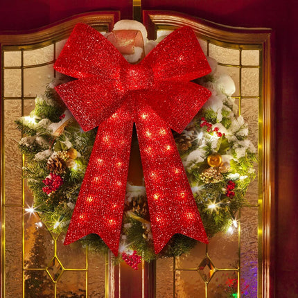 32inch 72LED Twinkle Red Christmas Bows with LED Lights, Christmas Tree Decoration Wreath Bow Light Topper Light for Indoor Outdoor Christmas Decoration