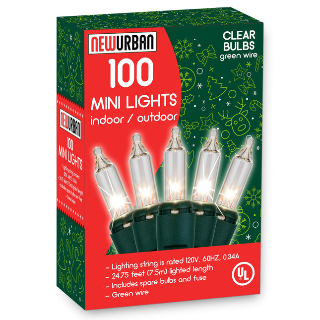 100 Christmas Mini Lights - 24.8 ft / 7.5m - 120V - Warm White Bulbs 2800K - Green Wire - 120V - End to End Connection - Indoor & Outdoor Use - Light Strings for Christmas Tree and Year Decoration