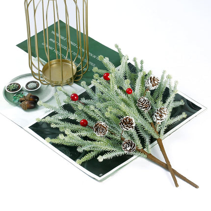 Sggvecsy 4 Pack Snow Frosted Christmas Pine Picks with Pine Cones Frosted Artificial Pine Branches Faux Pine Stem Christmas Pine Needles for Xmas Tree Wreath DIY Craft Holiday Decor (Red)