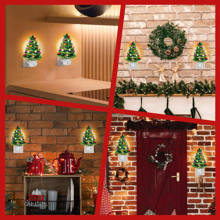 2 Pack Ceramic Christmas Tree Night Light Plug in,720 Degree Adjustable Nostalgic Ceramic Christmas Trees That Light Up,Retro Christmas Decor Nightlights (Green Trees Set of 2)
