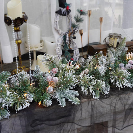 Pre-Lit Artificial Christmas Garland, Snowy Garland, White Lights 50, Decorated with Pine Cones, Berry Clusters,Pine Needle,Plug in, Christmas Decorations, 6 Feet