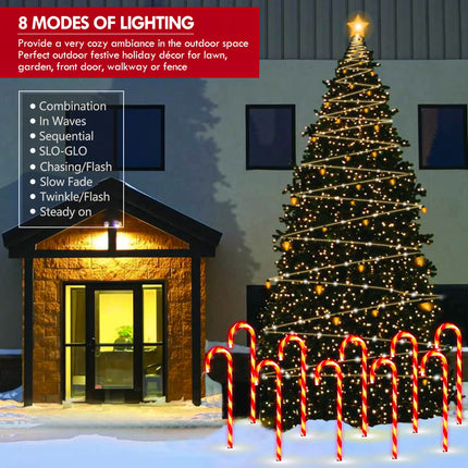 WeGuard 10PK Christmas Candy Cane Pathway Lights Outdoor Decorations 21" 8 Lighting Modes Flashing Waterproof Outdoor Lighted Christmas Decor for Garden Yard (Red)