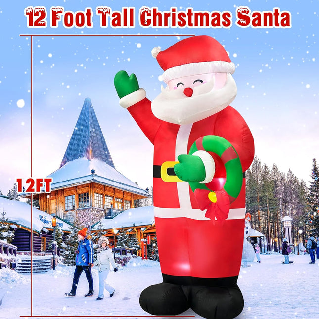 Danxilu 12 FT Giant Inflatable Santa Christmas Outdoor Decorations, Huge Santa Claus Christmas Blow up Yard Decorations Built-in LED Lights Outside Waterproof Xmas Decor for Holiday Party Garden Lawn