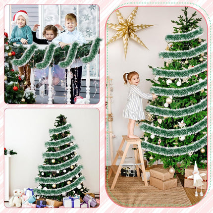 Hotop 164 ft Christmas Frost Tip Tinsel Garland Glitter Silver Edge Metallic Streamers Christmas Tree Hanging Twist Garland Decorations for Indoor and Outdoor Holiday Party Supplies (Green)