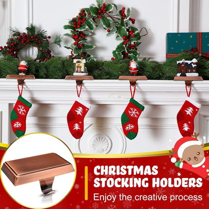 Yexiya 12 Pcs Christmas Stocking Hangers for Stairs Mantel Metal Garland Holders Weighted Fireplace Hanger Xmas Stocking Hanging Hooks DIY Blank Stocking Holders Bases for Holiday Counter (Copper)