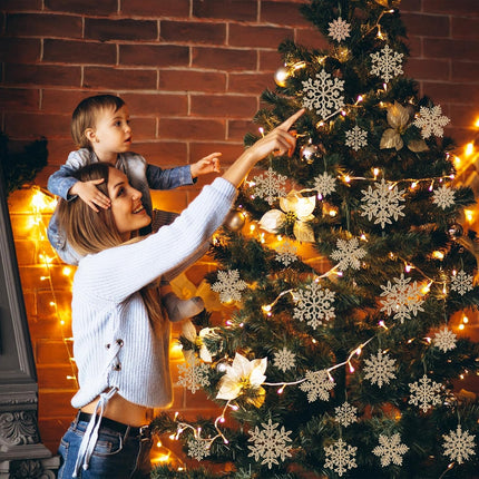 49pcs Christmas Party Decorations Snowflake Ornaments - Champ Glitter Snowflakes DIY Hanging Ornaments for Winter Christmas Tree Wall Ceiling Window Decor