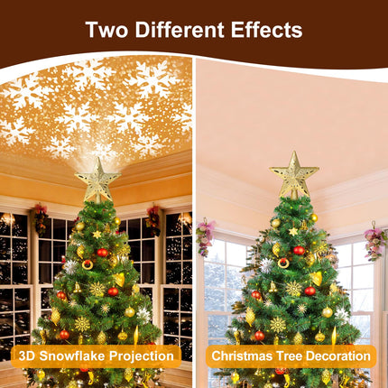 Christmas Tree Topper, Christmas Tree Topper Lighted with LED Snowflake Projector 3D Glitter Light, Christmas Star Tree Topper for Party Holiday Xmas Decorations s