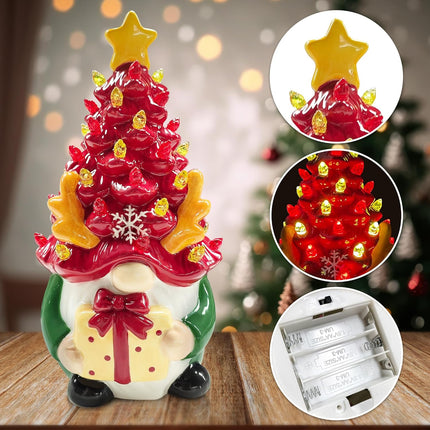 Deer Ceramic Christmas Tree Gnomes, Christmas Women s, Funny Kids Men , LED Lighted Christmas Tree Decorations Indoor for Home Room Table Top, Reindeer Decor Figurine Collectione (Red Green)