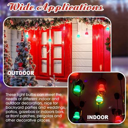 50 Pcs Christmas 2W LED Light Bulbs Replacement Bulbs for Outdoor String Lights E26 Base Plastic Waterproof S14 LED Bulb for Wedding Halloween Patio Party Bar Mood Decor (Red, Green)