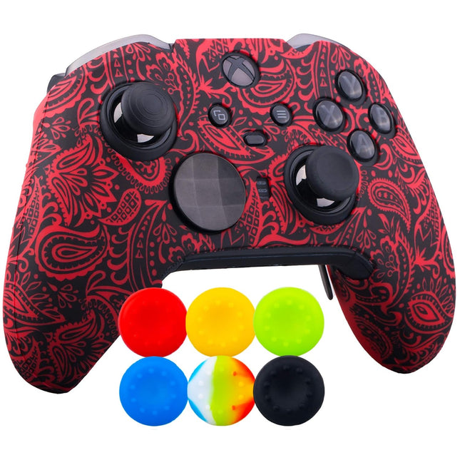 1 x Protective Customize Transfer Print Silicone Cover Skin Plants Red + 6 Thumb Grips Analog Caps for Xbox Elite Series 2 Controller