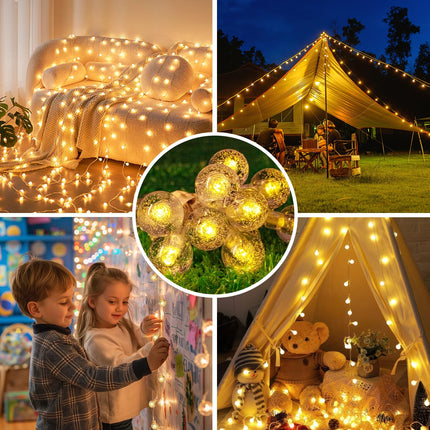 XZAI Globe String Lights, Crystal Globe Fairy String Lights Battery Operated with 33 Foot 80LED, Remote, IP67 Waterproof Indoor Outdoor Hanging Decorative Lights for Home Party Patio Garden