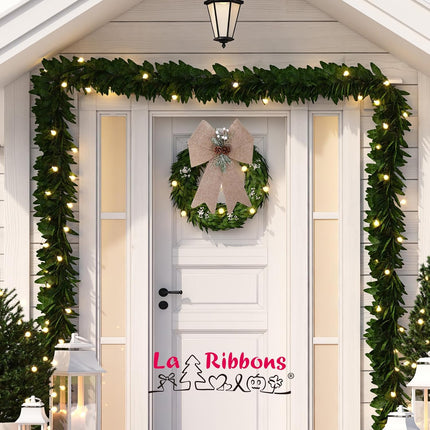 LaRibbons Christmas Bows for Wreaths,18 x 13 Inch Large Plastic Burlap Christmas Bows with Pine Cone for Tree, Indoor Outdoor Decoration