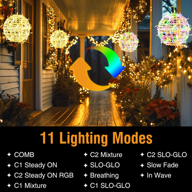 btfarm Color Changing Christmas Light Balls Outdoor with Remote & Timer, 4 Pack 7.87" Lighted Spheres Outside Hanging, 11 Mode Globe Lights with Plug for Trees Yard Garden Porch Patio Indoor Decor