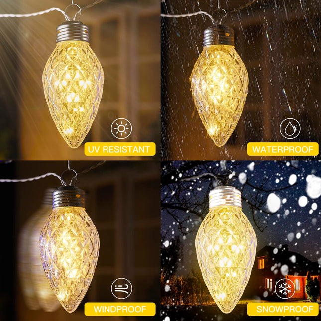 4ct Twinkling Multicolor LED Jumbo C9 C7 Bulb Christmas Lights 12Ft. with 15 LEDs in Each Strawberry Bulb, Connectable Hanging String Lights for Outdoor Porch Patio Eave Xmas Trees Roof Decoration
