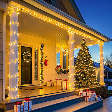 Warm White Christmas Lights Indoor - 200 LED Twinkle Lights for Christmas Tree Outdoor 8 Modes, 66ft Extendable Fairy String Lights Plug in for Bedroom Porch Thanksgiving Gardern Patio Yard Decor