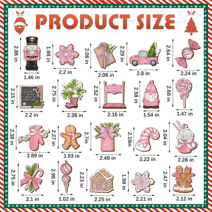 Huwena 40 Pcs Christmas Wooden Ornaments Pink Pastel Christmas Decorations for Xmas Tree Wreaths Gingerbread Gnome Hanging Ornaments Nutcracker Peppermint Candy Wood Cutouts Christmas Decor for Home