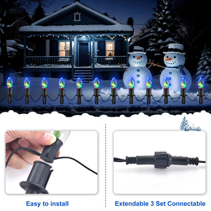 C9 Christmas Pathway String Lights with 20 Christmas Tree Light Bulb Decor- 24.5ft LED Christmas Path Marker Light with 20 Stakes Connectable Outdoor Walkway Lights for Xmas Lawn Yard Garden(20 Light)