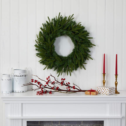 Nearly Natural 24in. Long Pine Artificial Christmas Wreath with 35 Clear LED Lights
