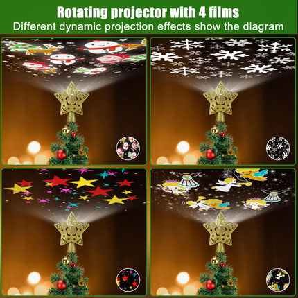Christmas Tree Topper Lighted Star with 4 Pattern Projection Modes, Tree Topper Christmas Decorations Built-in LED Projection Light, 3D Hollow Gold Star Tree Toppers for Christmas Tree Decorations