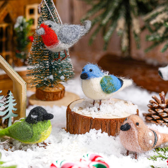 Hungdao 4 Pcs Felt Bird Ornaments for Christmas Tree Wool Felt Bird Ornaments Handcrafted Tufted Felted Robin Ornaments Cute Christmas Tree Decorations for Christmas Party Garlands Home Decor