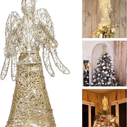 ABOOFAN Angel Christmas Tree Topper Gold Glitter Christmas Treetop Decoration Coated Metal Angel Xmas Tree Topper Ornaments for Holiday Home Office Shopping Mall Decor
