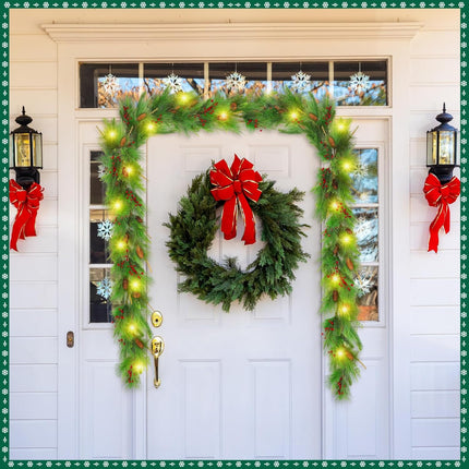 Chuangdi 6 ft Christmas Pine Garland with 20 LED Lights Battery Operated Pre-lit Artificial Pine Needle Garland with Pine Cones Berries Christmas Greenery Garland for Mantle Staircase Fireplace Decor