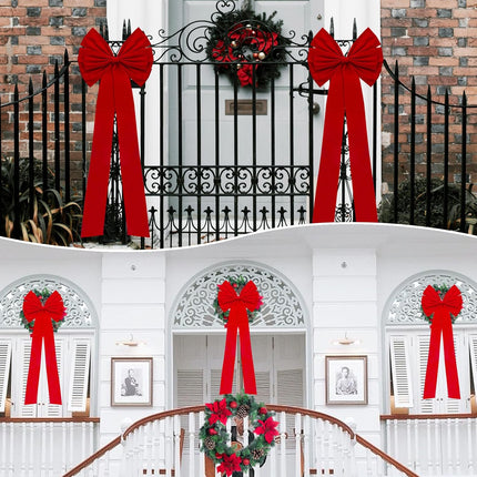 4 Pack Christmas Bows Decoration Large, 18”x35” Car Bow, Christmas Tree Bow Topper Red, Wreath Bow, Christmas Red Velvet Bows, for Xmas Home Front Door Patio Outdoor Decor