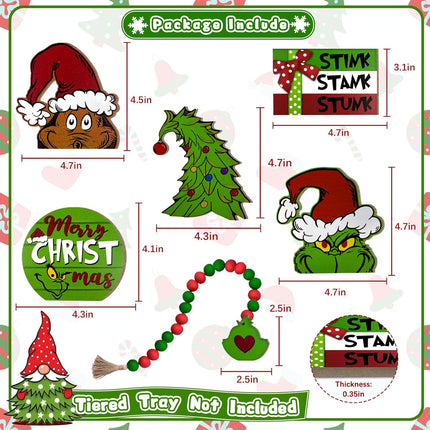 Christmas Tiered Tray Decor, Merry Christmas Tray Decorations, Christmas Tree Max Stink Stank Stunk Wooden Signs Beads Garland, Xmas Holiday Home Decor for Tabletop Shelf Party Mantel
