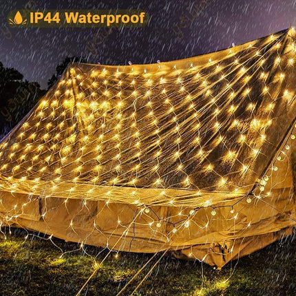 weillsnow 198 Led 9.8ft x 6.6ft Outdoor Net Lights, Connectable 8 Lighting Twinkle Modes Mesh Lights for Christmas Outdoor Patio Garden Bush Fence Decorations (Warm White)