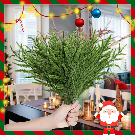 24Pcs Norfolk Pine Branches Stems 13.5" Artificial Pine Needles Sprigs Norfolk Pine Garland Accessories Vase Fillers Winter Fake Christmas Tree Picks Greenery Sprays for DIY Wreaths (24, Green)