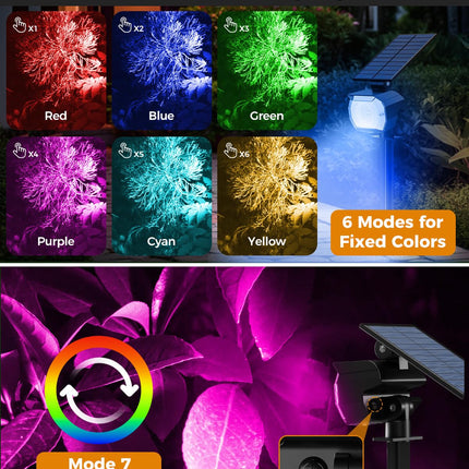 btfarm Solar Lights Outdoor Waterproof IP65-8 Pack LED Color Changing Solar Spot Light 7 Lighting Color RGB Solar Powered Spotlights, Solar Uplight for Yard Tree Landscape Garden Christmas Halloween