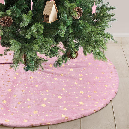 Pink Christmas Tree Skirt with Glitter Golden Star Print 30 Inch Xmas Tree Skirt Base Cover Mat for Christmas Tree Holiday Home Party Decorations - 78cm