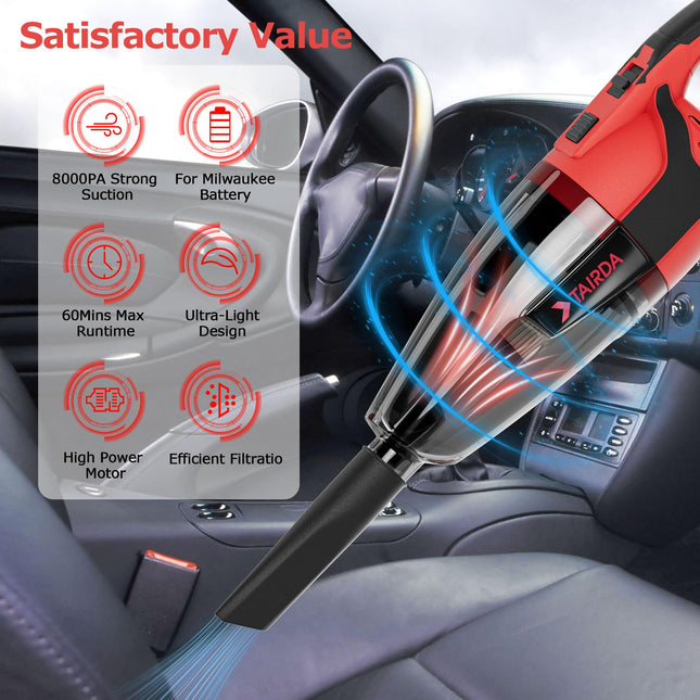 Uniqus Cordless Vacuum Cleaner For Milwaukee M18 18V Battery, Handheld Portable Vacuum Cleaner For Car Hard Floor Carpet Pet Hair Cleaning Tool Only, No Battery