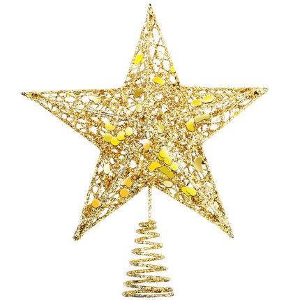 URATOT Glittered Christmas Tree Topper Metal Christmas Treetop Hallow Wire Star Topper for Christmas Home Decoration (6 inches, Gold)